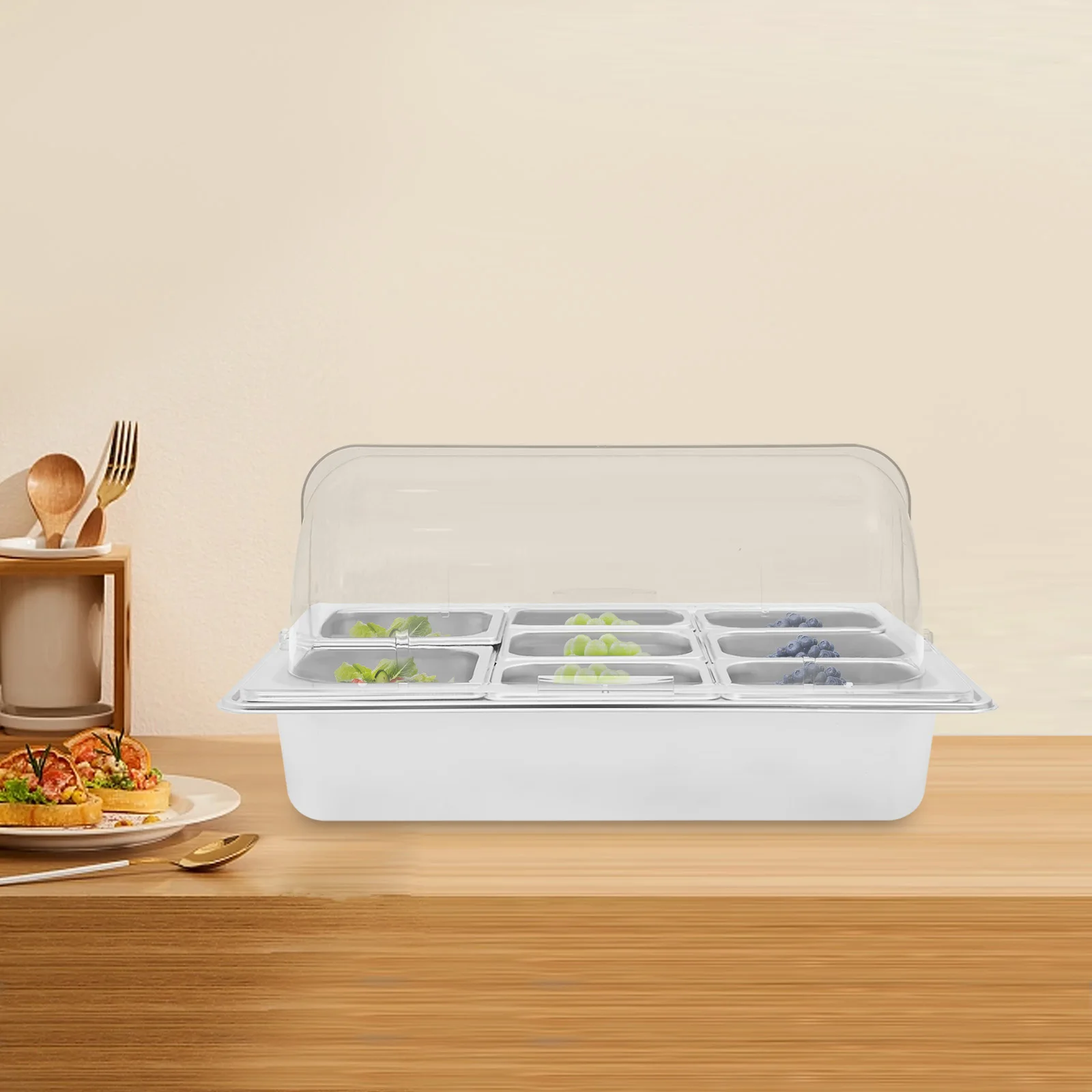 

8-Pan Food Serving Display Container, Ample Storage Clever Insulation Cooling for Restaurant Dessert Shop Street Vendor Canteen