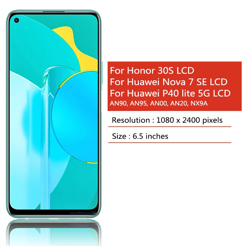 High Qualitay CDY-AN90 NX9A AN00 LCD For HUAWEI P40 Lite 5G With Frame Display Screen For Honor 30S Screen Nova 7 SE LCD Screen