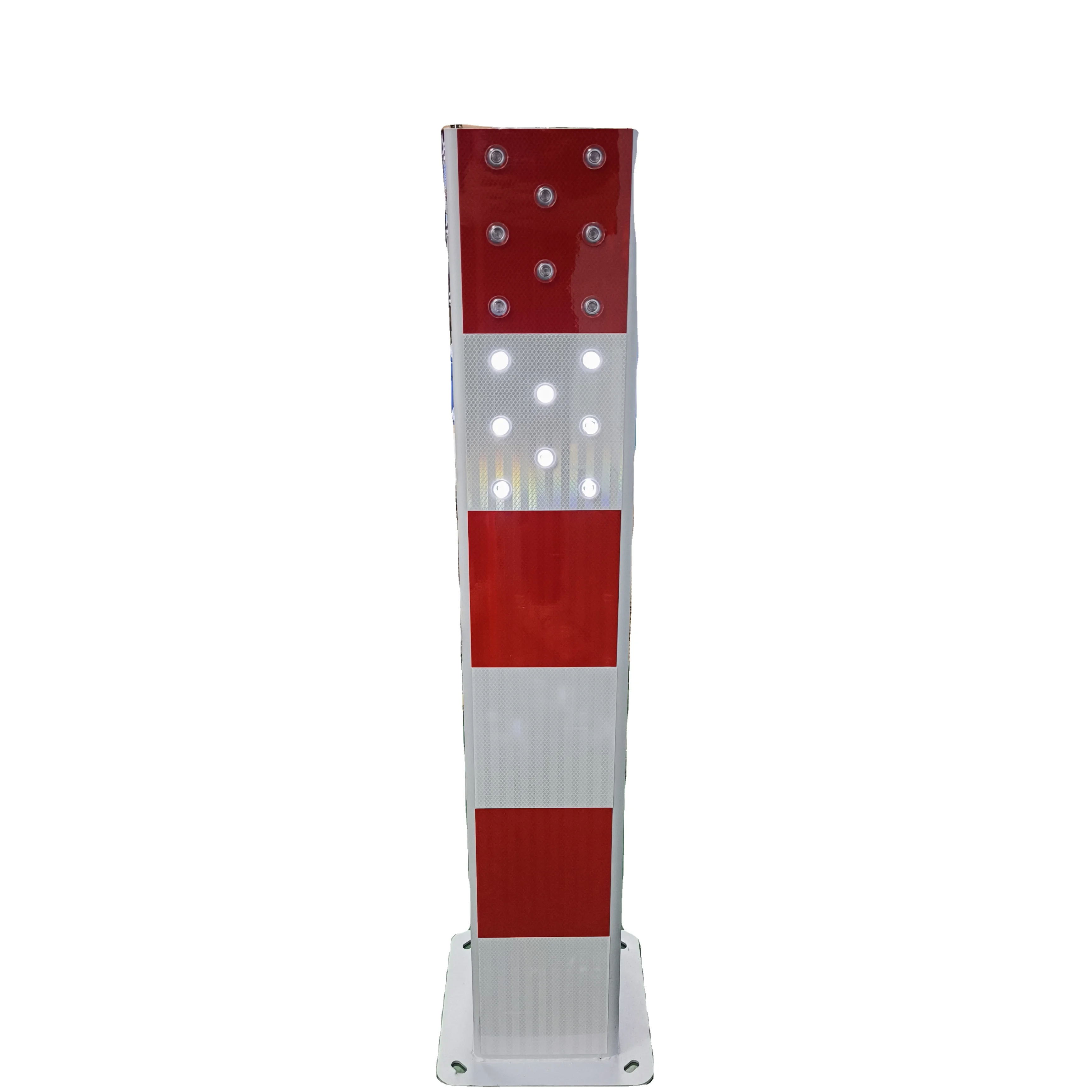 Metal Pillar Solar Red And White LED And Reflector Warning Post For Urban Road Use
