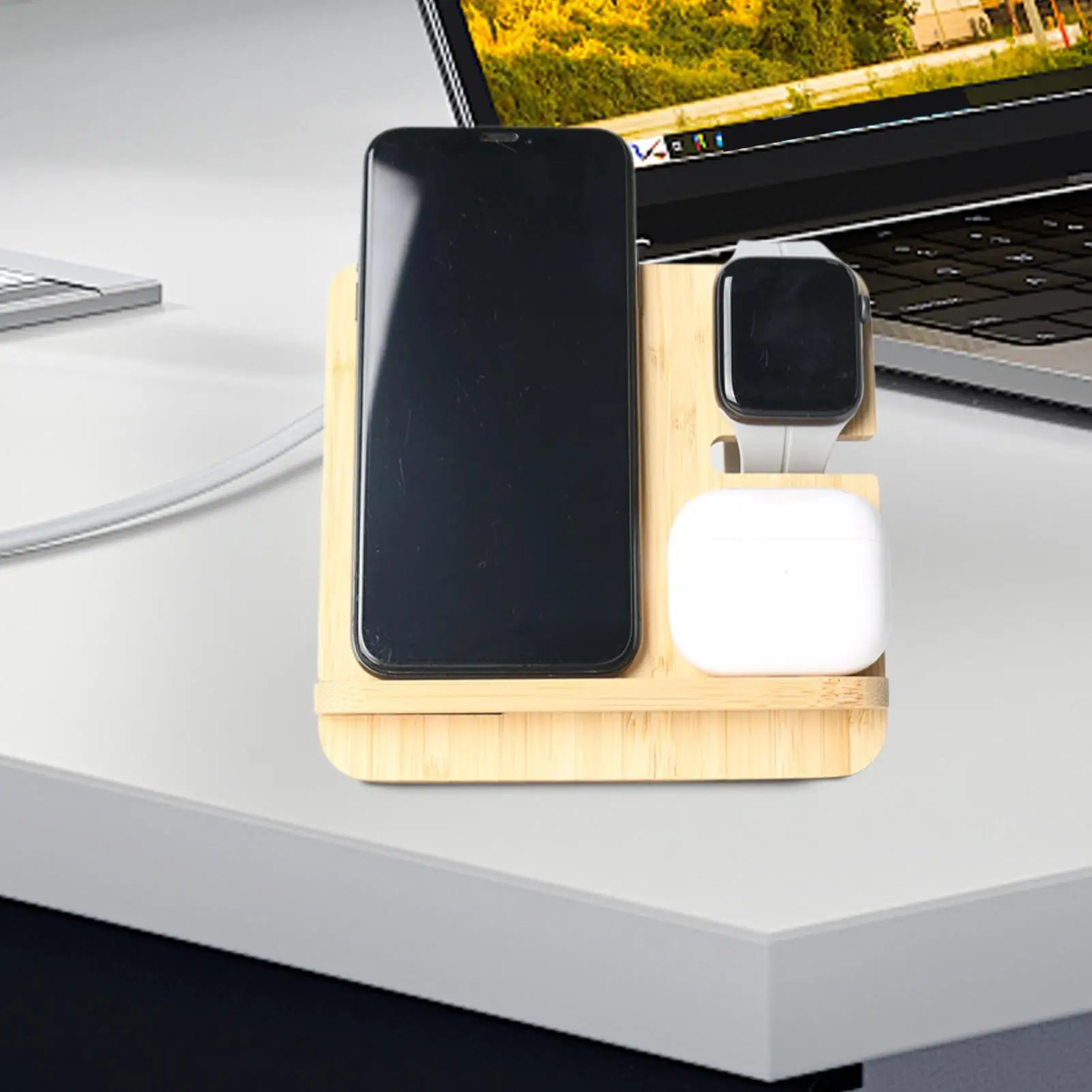 ไม้สถานีชาร์จไร้สายแบบพกพา Charger Station 15W ฐานชาร์จอย่างรวดเร็วสําหรับหูฟัง Nightstand โต๊ะเครื่องแป้ง