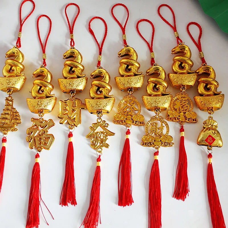 1PC Lucky Mascot 2025 Year Of The Snake Gold-Plated Plastic Zodiac Snake Pendant New Year Home Car Hanging Ornaments