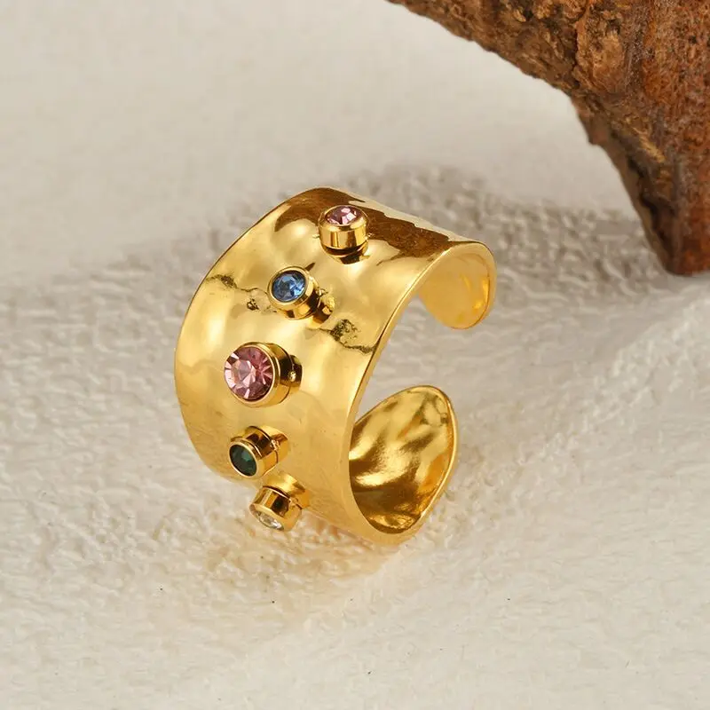 Stainless Steel Gold Plated Wedding Couple Ring Colorful Zircon Ring for Women Vintage Elegant Jewelry Accessories Free Shipping