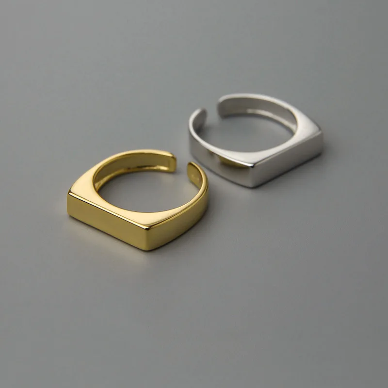 925 Sterling Silver  Luxury Jewelry Smooth Surface Rectangle Stackable  Woman Rings Wedding Engagement Jewellery Money 925