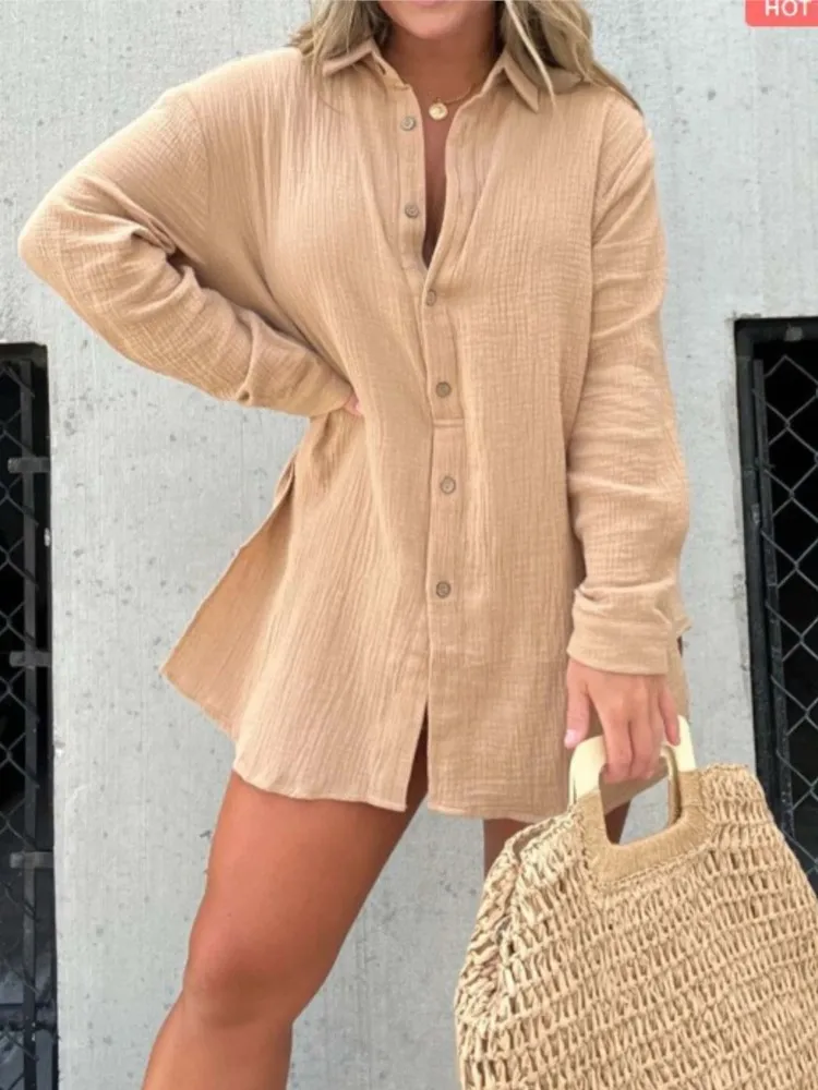 

Women Casual Solid Shorts Two Piece Sets Long Sleeve Buttons Shirts Top And Shorts Outfits Female Summer Fashion Office Lady Set