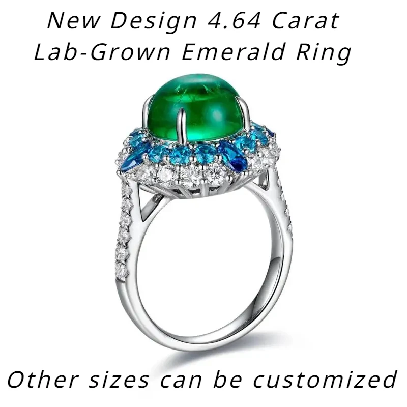 YanYao Jewelry New Design 4.64ct Lab Grown Emerald Ring S925 Silver Jewelry Women Engagementring