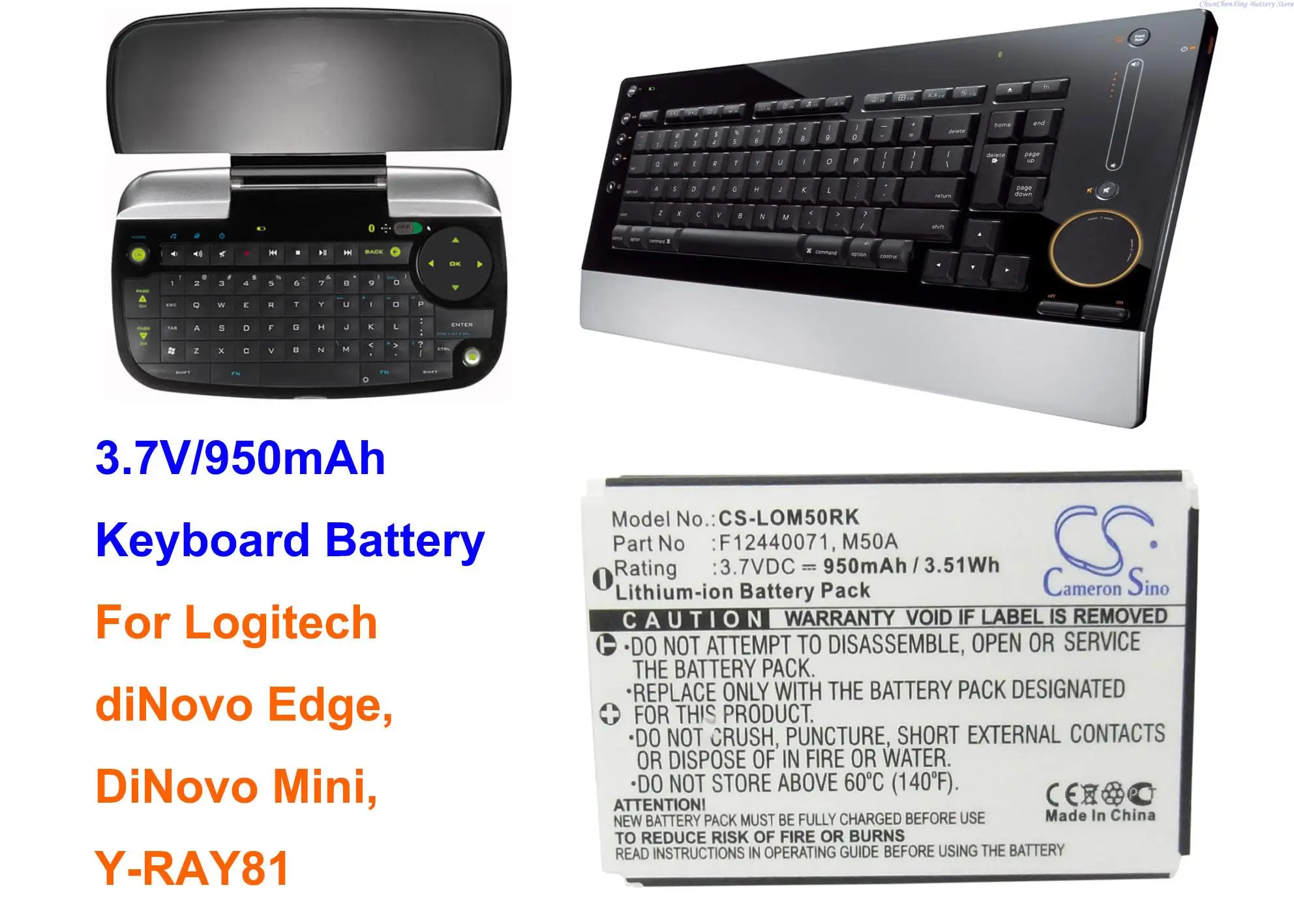 Cameron Sino 950mAh Keyboard Battery M50A 190304-2004 F12440071 for LOGITECH diNovo Edge, DiNovo Mini, Y-RAY81