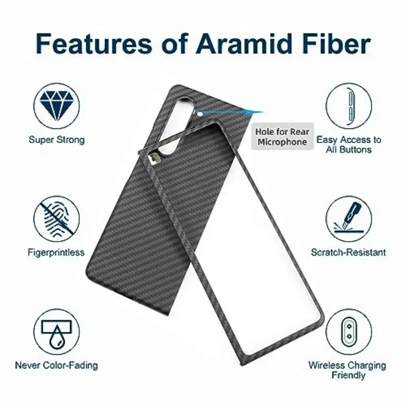 高品質リアルアラミドケブラー炭素繊維ビジネスケース Samsung Z Fold 7 6 5用 磁気ワイヤレス充電対応保護カバー