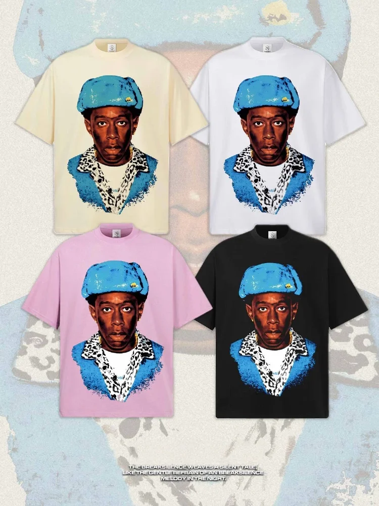 Tyler Graphic American Vintage Pure Cotton T-Shirt Heavyweight Knit Short-Sleeve Breathable Streetwear Hip-Hop Top