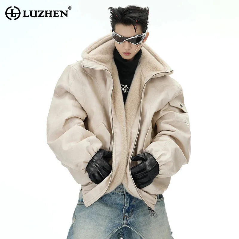 LUZHEN 2025 Winter New Original High Street Hooded Coat Men's Fashion Reversible Design Solid Color Loose Parka Jacket LZ8426