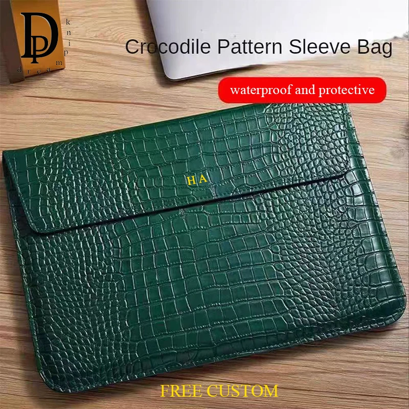Grabar nombre patrón de cocodrilo funda para ordenador portátil bolsa de cuero de lujo impermeable bolsa para ordenador portátil moda bolsas de almacenamiento para ordenador portátil