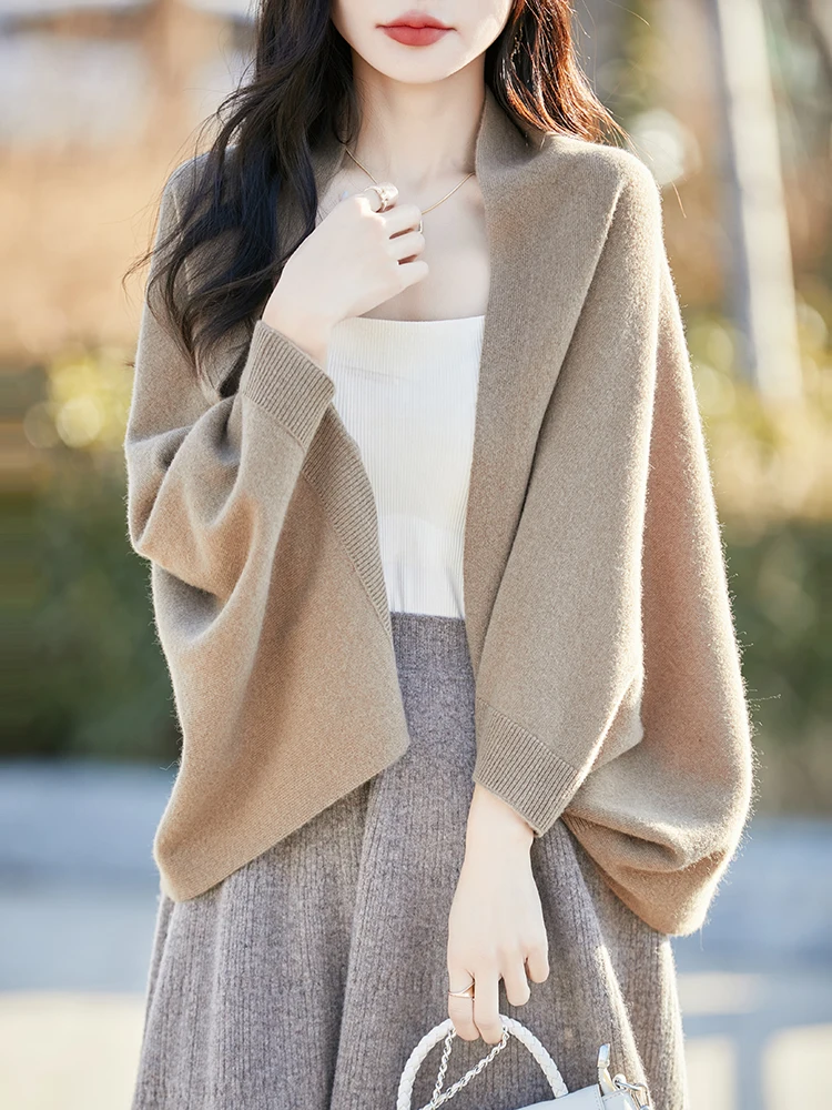 

Choice Spring New 100% Merino Wool Cardigan Women Soft Solid Wool Knitwear Shawl Scarf Female Korean Popular Sweater Grace Tops