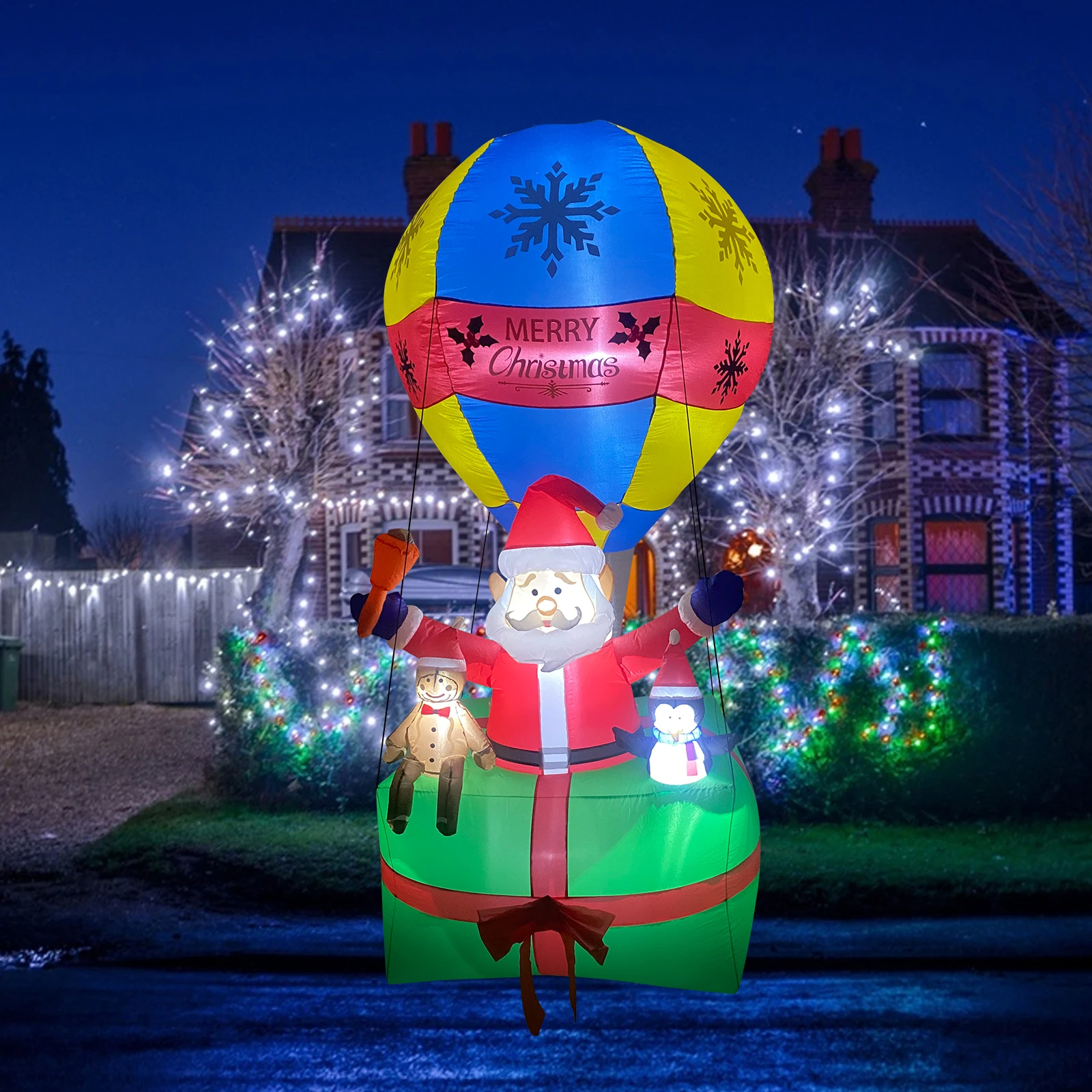 8.8FT Inflatable Santa Claus Hot Air Balloon Gift Box Lights LED Home Decorations Toys Yard Xmas Outdoor Inflatable Decorations