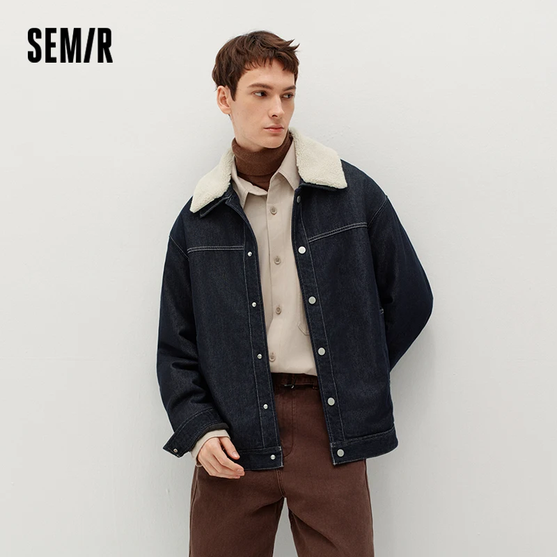 Semir Men Denim Jacket Sherpa Detachable Turn Down Collar Streetwear 2026 New Winter Daily Wear Urban Casual Style