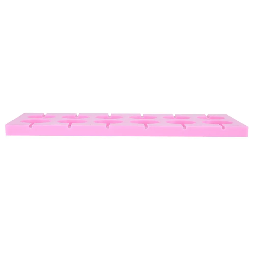 Flexible 12 Cavity Silicone Lollipop Molds Pink Color Durable Chocolate Molds Round Shape Candy Molds Trays For Lollipop Treats