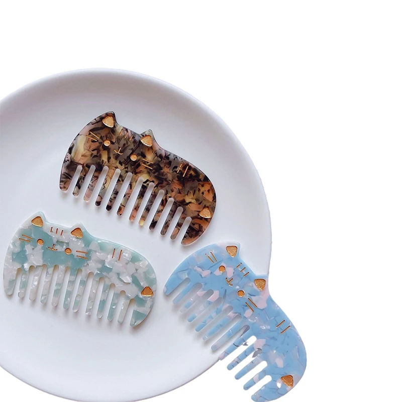 Cute Cat Acetate Hair Combs Wide Large Tooth Pocket Hair Comb Hair Brush Anti-static Hairdressing Tools