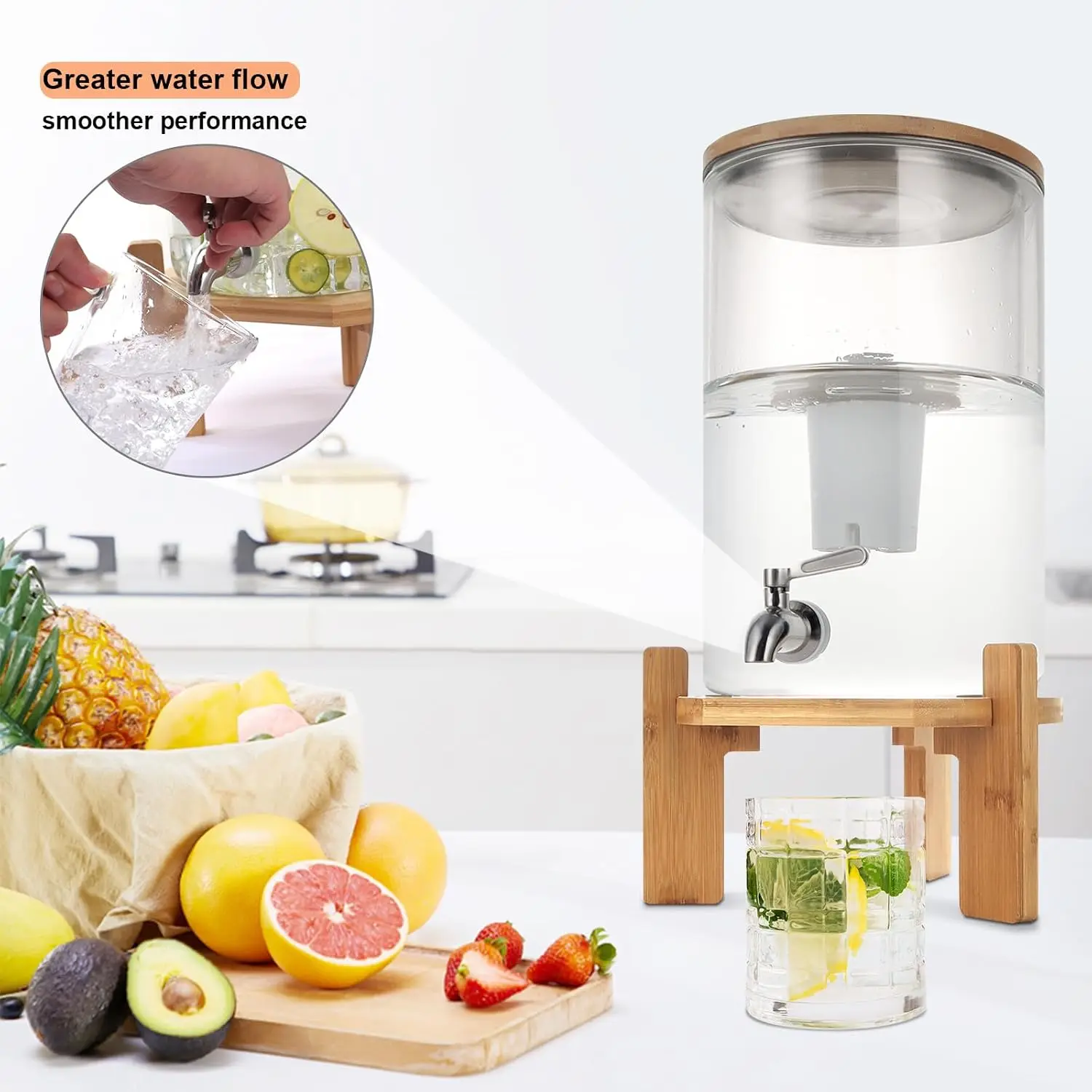 Large Glass Water Filter Pitcher 225 Gallon Dispenser BPA Free Reduces Chlorine Softens Home Office Kitchen