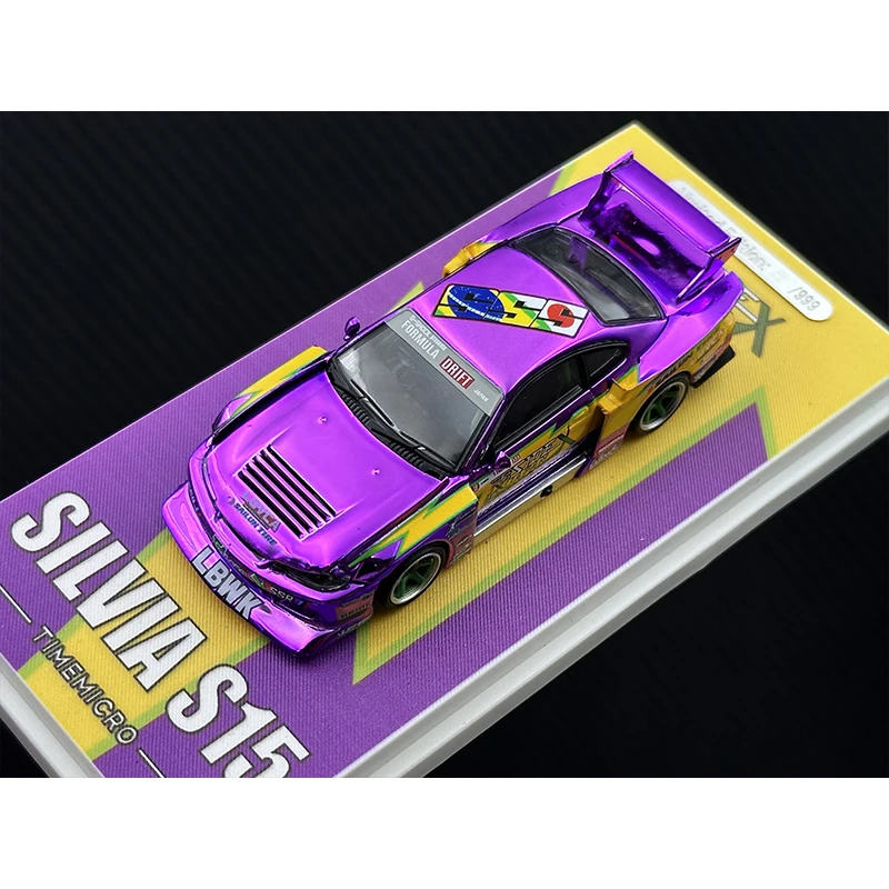 TM In Stock 1:64 LBWK Silvia S15 LB Super Silhouette Chrome PURPLE Openable Hood Diecast Diorama Car Model Collection TimeMicro