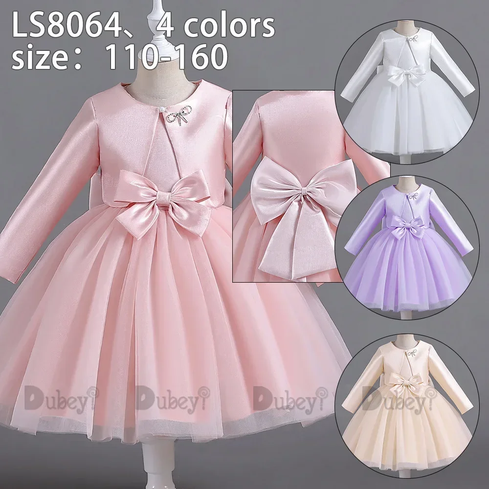 

Children Girls Sleeveless Dress and Jacket 2 Piece Clothes Set for Kids Satin Formal Cape and Tulle Dress Spring Birthday Wear