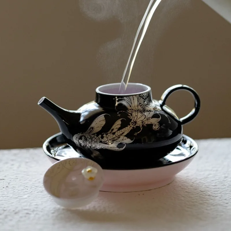 High-end gold silver color teapot, creative and exquisite teapot, household kung fu tea set, teapot small single pot