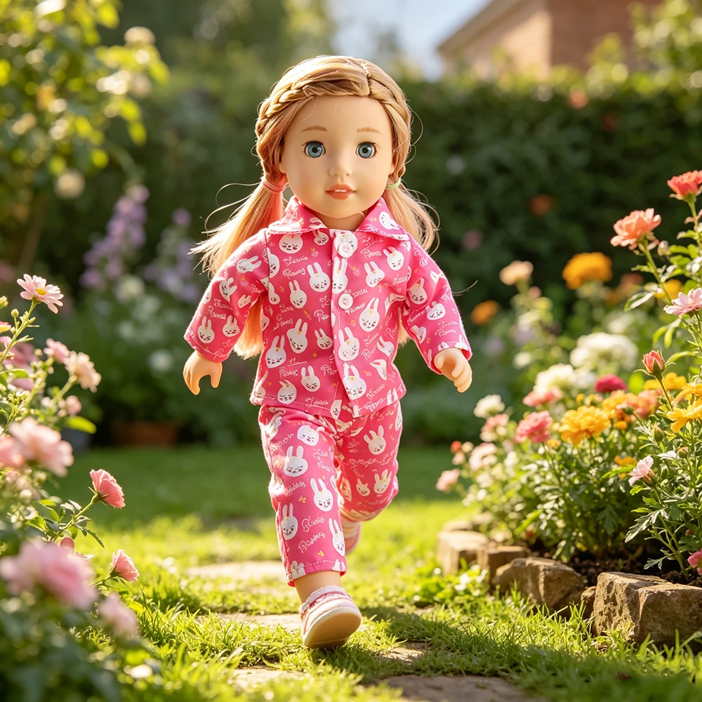 18 Inch Doll Long Pajama Set Two-Piece Spring and Autumn Long Home Pajama Suitable for 18 Inch Doll Clothing Accessory
