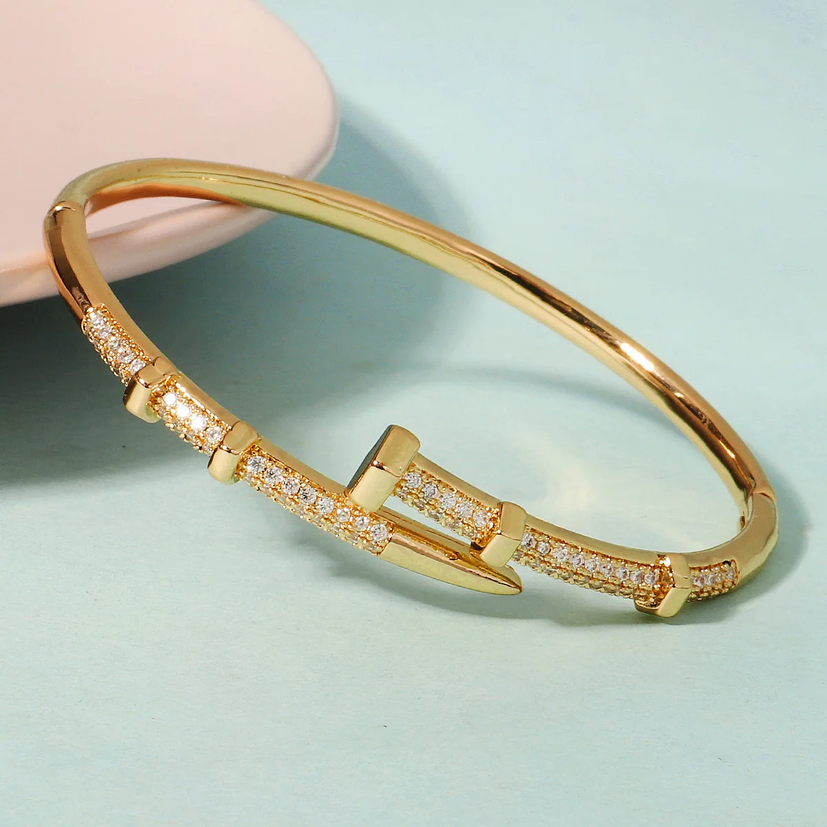 Classic Stainless Steel Woman's Nail Bracelet Europe and the United States Popular Bracelets Sparkling Zircon Bangle As A Gift image 4