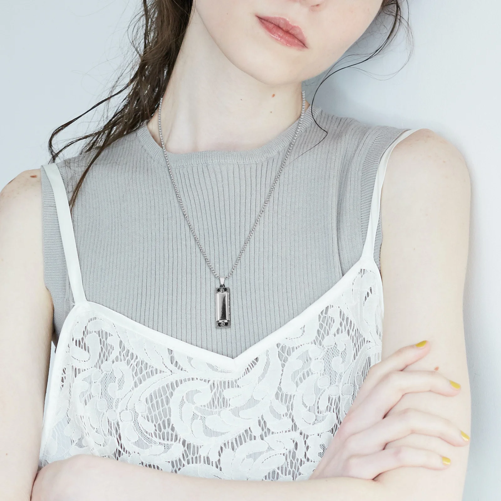 

Harmonica Necklace Chic Clavicle Chain Accessories Silver Clothing Decor Accessory