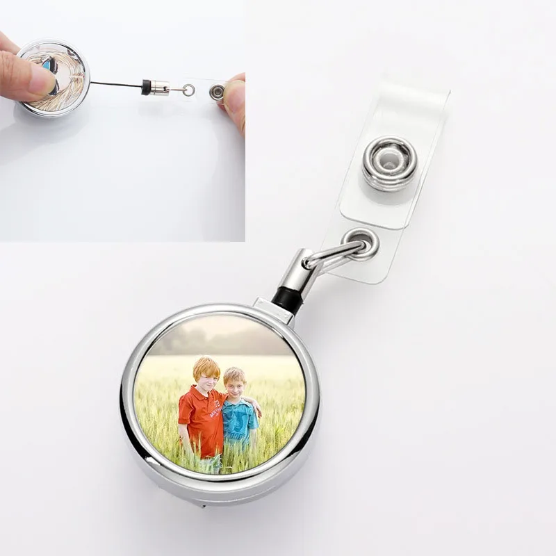 Piezas de carrete de insignia retráctil, Clip de Metal para cinturón, para enfermeras, profesores, estudiantes, trabajadores de oficina, 32mm, en blanco, 1 unidad