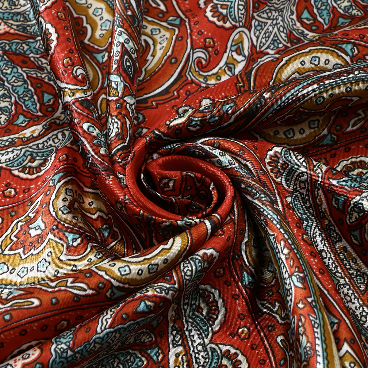 Modisches Paisley-Print-Kerchief, Damen-Haarschal, Seiden-Stirnband, Bandana, Kopftücher, quadratische Hijab-Schals für Damen – Detail 17