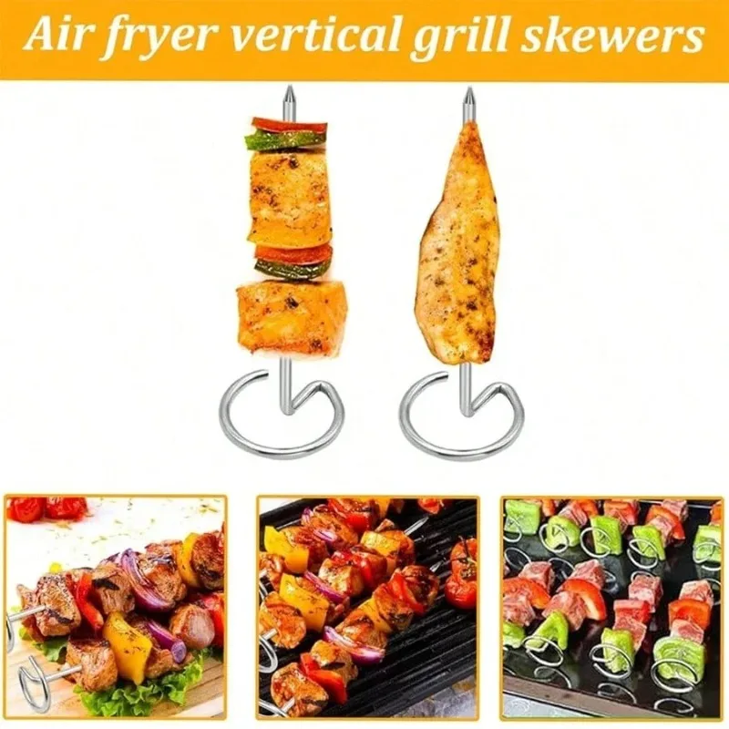 10-30 Stück Edelstahl-Grillspieße für Heißluftfritteusen, vertikale Grillspieße, universelles Zubehör, wiederverwendbare vertikale Grillstäbe – Detail 2