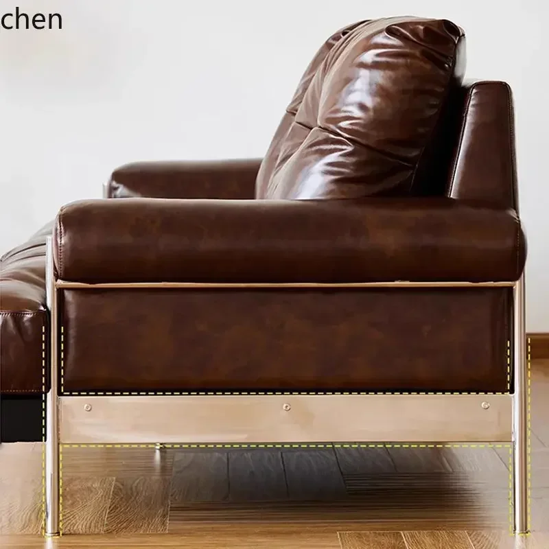 

DSA Sofa Top Layer Cowhide Home Living Room Small Apartment Three-Seater Vintage Oil Wax Retro Leather Art Sofa