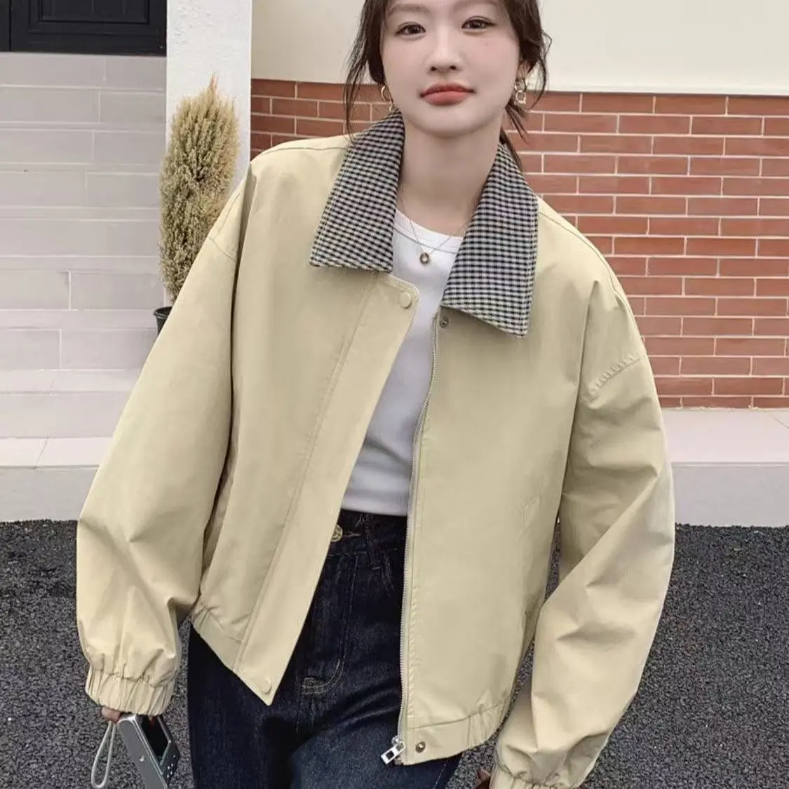 

Женские модные куртки, простые пары, удобные, с воротником на плечах, стильные, оливково-зеленые, однослойные, средневековые, ветрозащитные