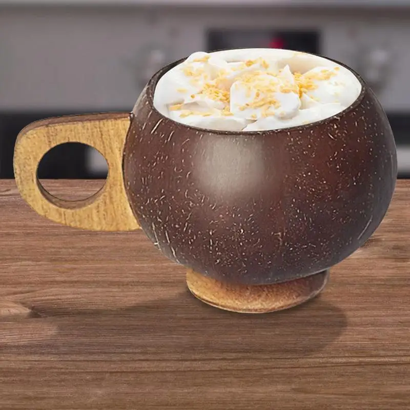 أوعية قشرة جوز كوكو ، أوعية يدوية الصنع طبيعية متعددة الأغراض ، أوعية سلطة ريفية محمولة ، أكواب ماء بنية للآيس كريم