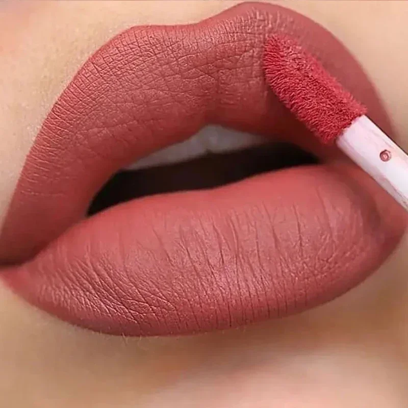 Brillo de labios de terciopelo mate resistente al agua, Sexy, desnudo, rojo, marrón, rosa, taza antiadherente, lápiz labial líquido, tinte de labios de larga duración, cosméticos de maquillaje