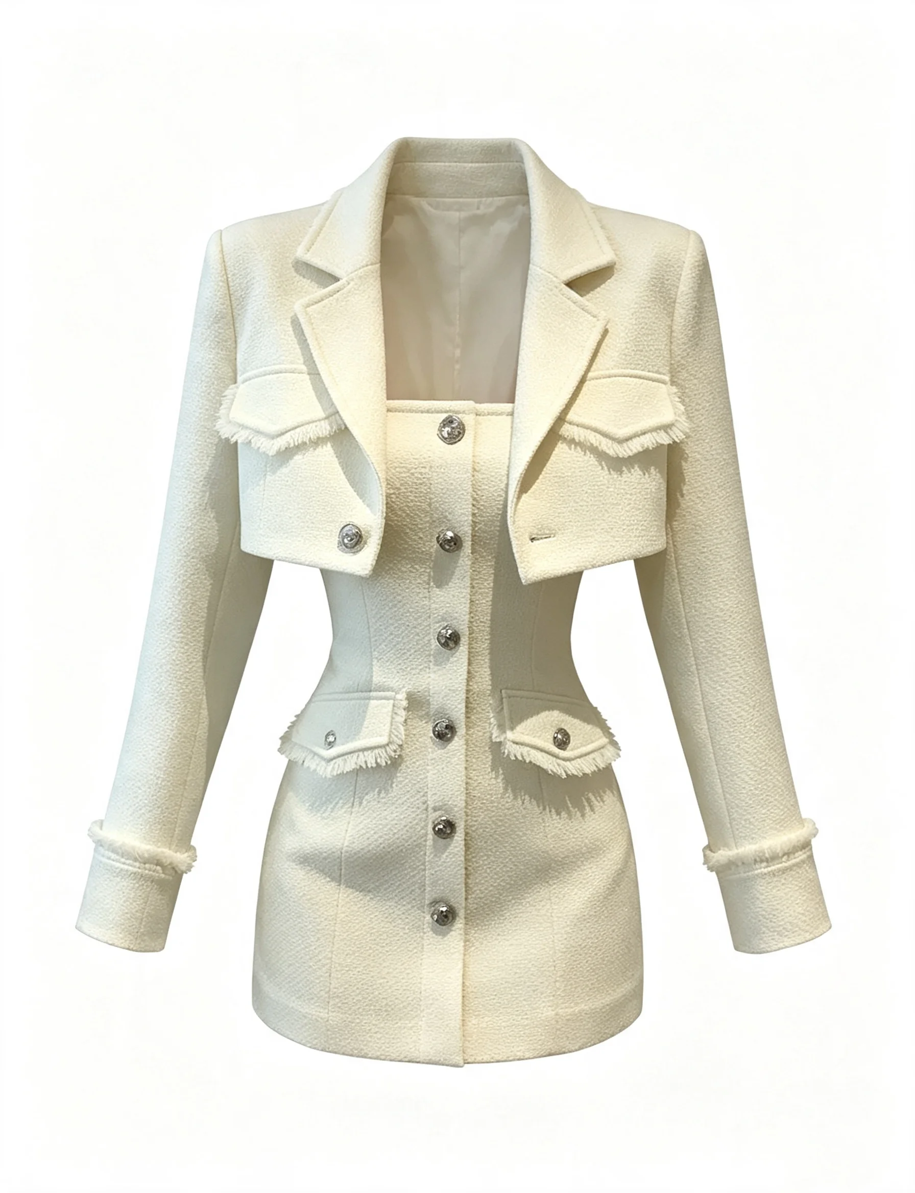 New Slimming Tweed Two‑piece Set French Style Sexy Figure‑hugging Short Blazer Mini Dress Y2K Elegant Daily Party Outfit