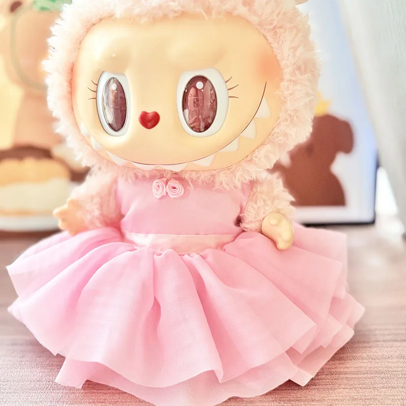 ชุดเสื้อผ้าตุ๊กตาขนาดเล็ก 38 ซม. สำหรับตุ๊กตา Ropa Labubu ชุดกระโปรงสีชมพู