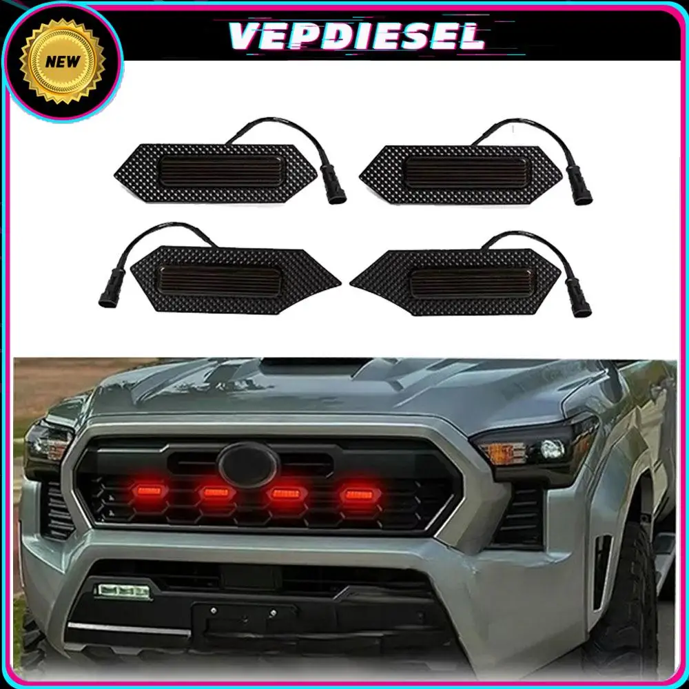 

4Pcs Smoked Lens Front Bumper Red LED Grille Lights For 2024 Toyota Tacoma TRD Durable High Quality Materials