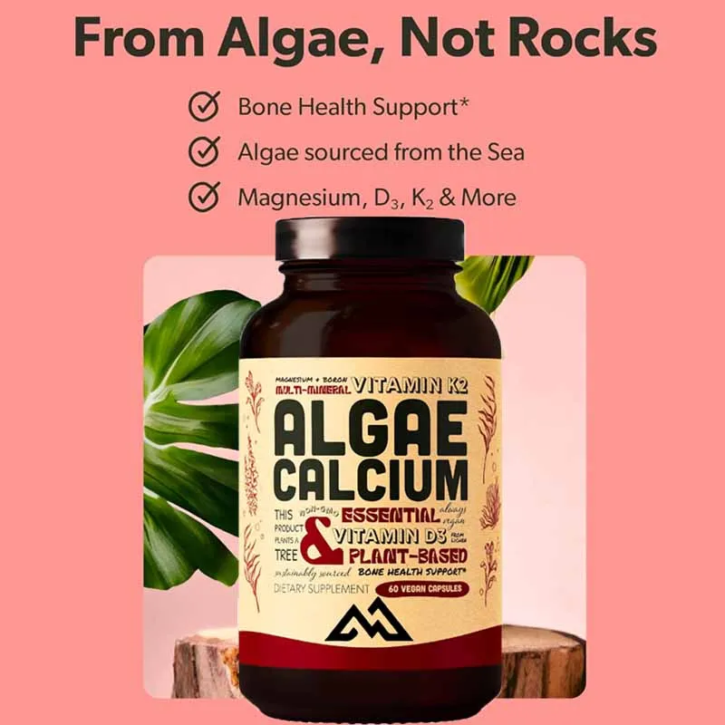 

Calcium Supplement Contains Vitamin K2 and D3,Mineral Red Algae Helps with Bone Strength Non GMO 60capsules vegetarian capsules