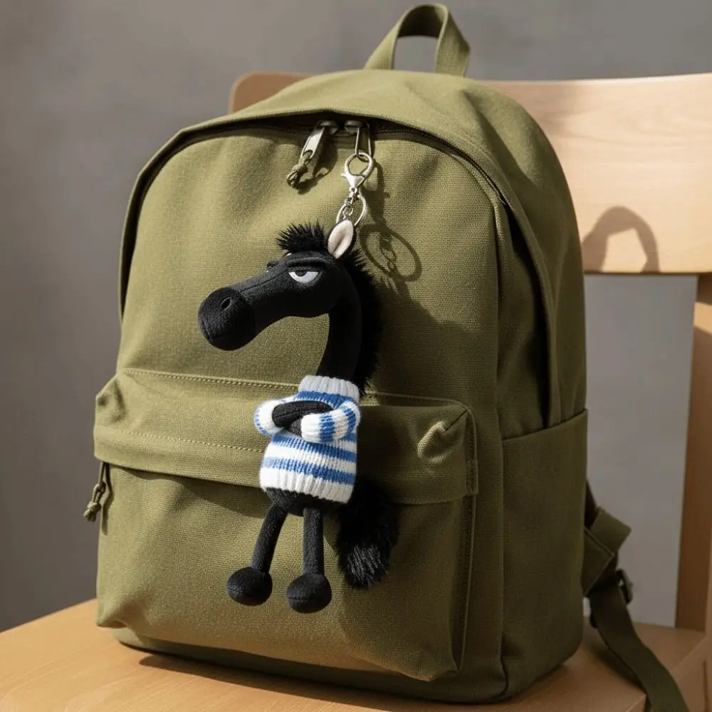 Adorable Creative Dark Horse Keychain Cute Mascot Simulation Horse Soft Chinese Style Zodiac Pony Figurine Birthday Gift