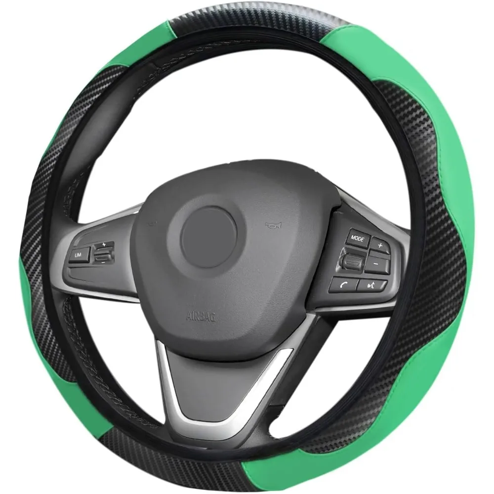 Carbon Fiber Leather Stitching Color Steering Wheel Protector Anti-Slip Elastic Breathable Steering Wheel Cover for Most Vehicle