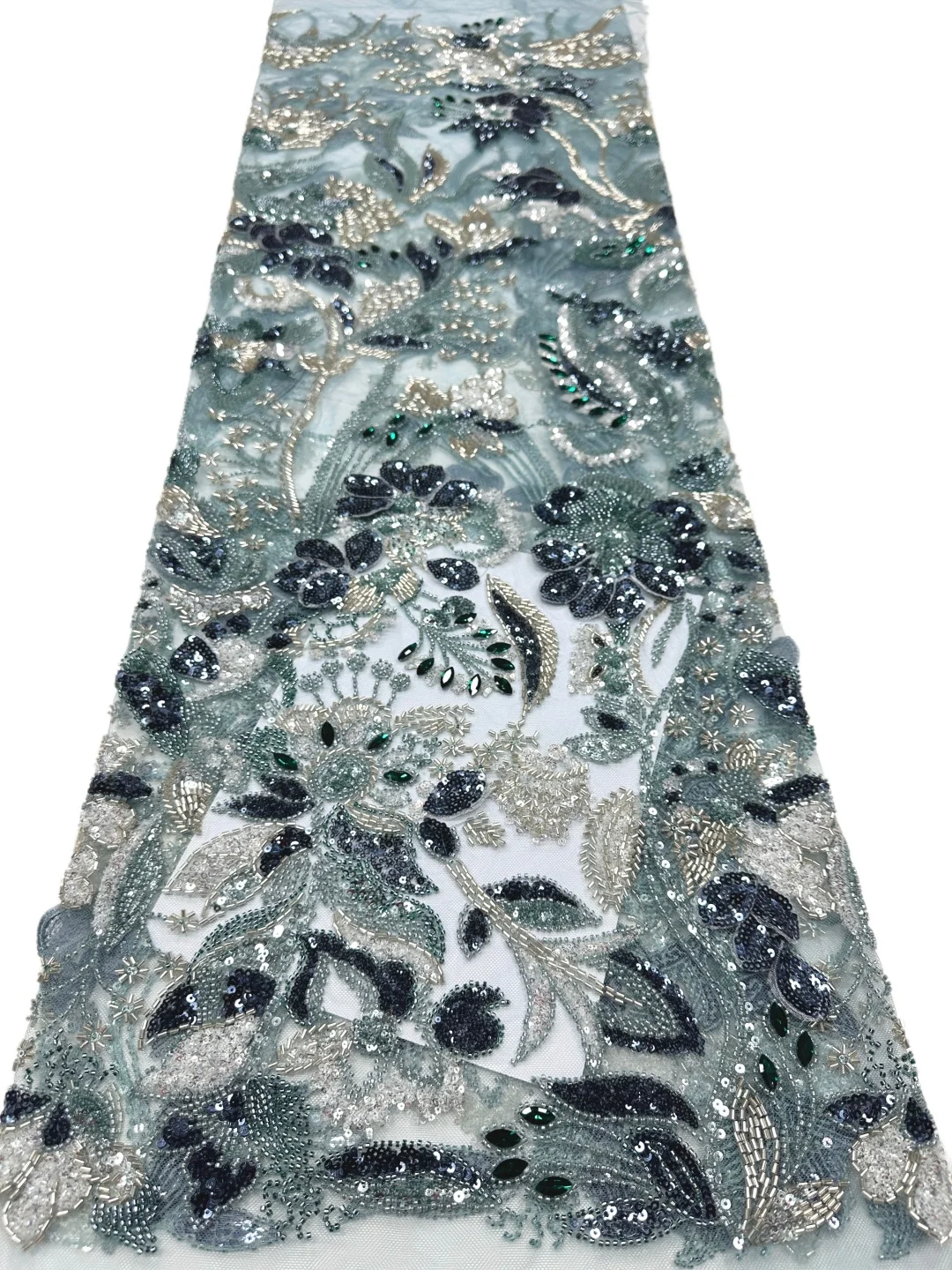 SKIG Luxury African Sequin Tulle Lace Fabric Hot Sale Elegant Glass Beads Nigerian Crytal Beads Lace For Wedding Party AT3067-A1