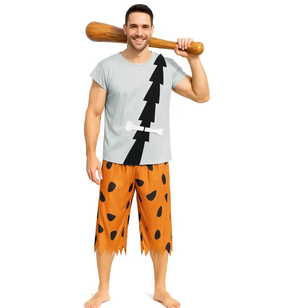 

Funny Little Bam Cosplay Costume Cartoon Flint stones 4 Caveman's Halloween Theme Party Outfit Shirt Pant Stuffed Bone Takerlama
