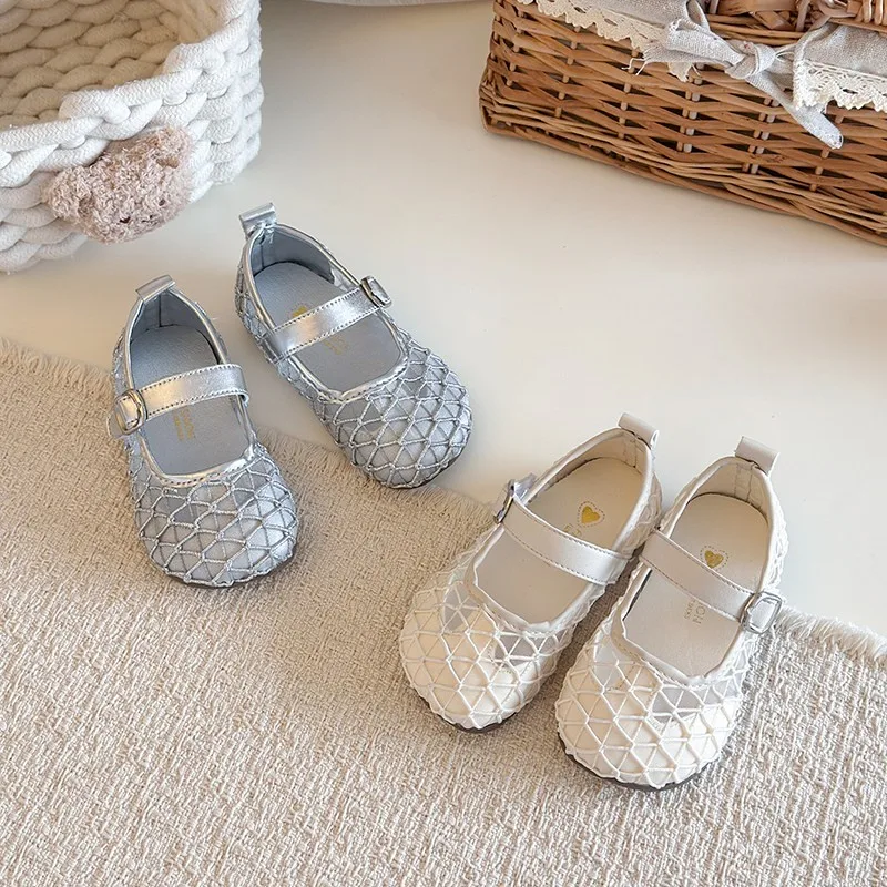 Toddler Girls Mesh Ballet Flats 2026 New Summer Kids Party Dress Shoes Soft Sole Simple Elegant School Performance Dance Shoes