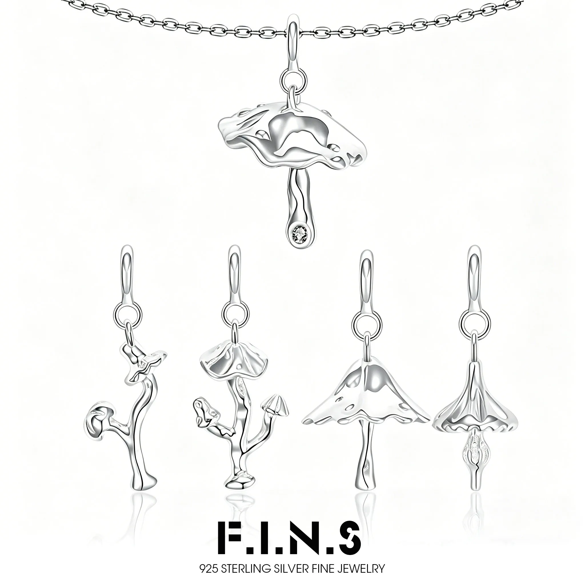 

F.I.N.S Original S925 Sterling Silver Necklace Mushroom Series Minimalist Style Irregular Plant Pendant DIY Fit Bracelet Gift