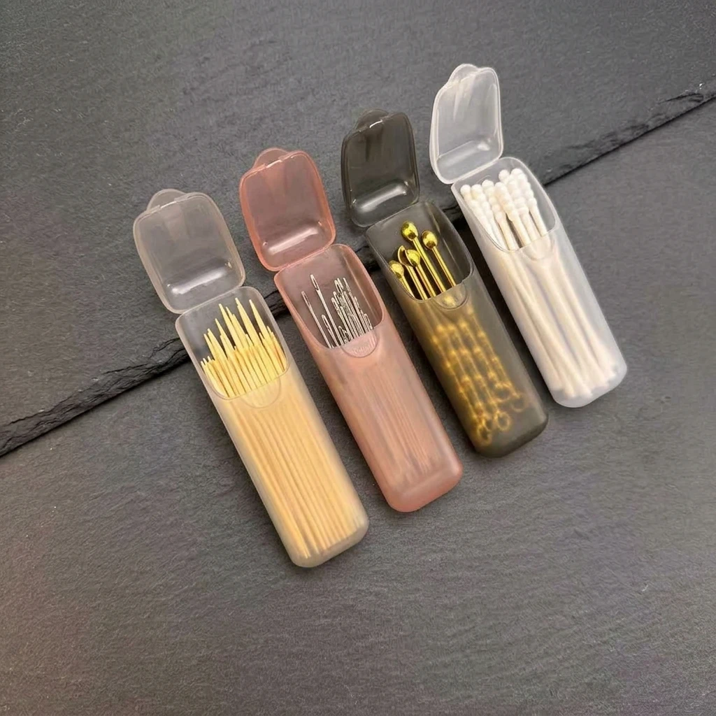 4pcs Mini Portable Storage Box For Dental Floss Medicine Sticks Ear Picks With Compartmentalized Design Transparent Window