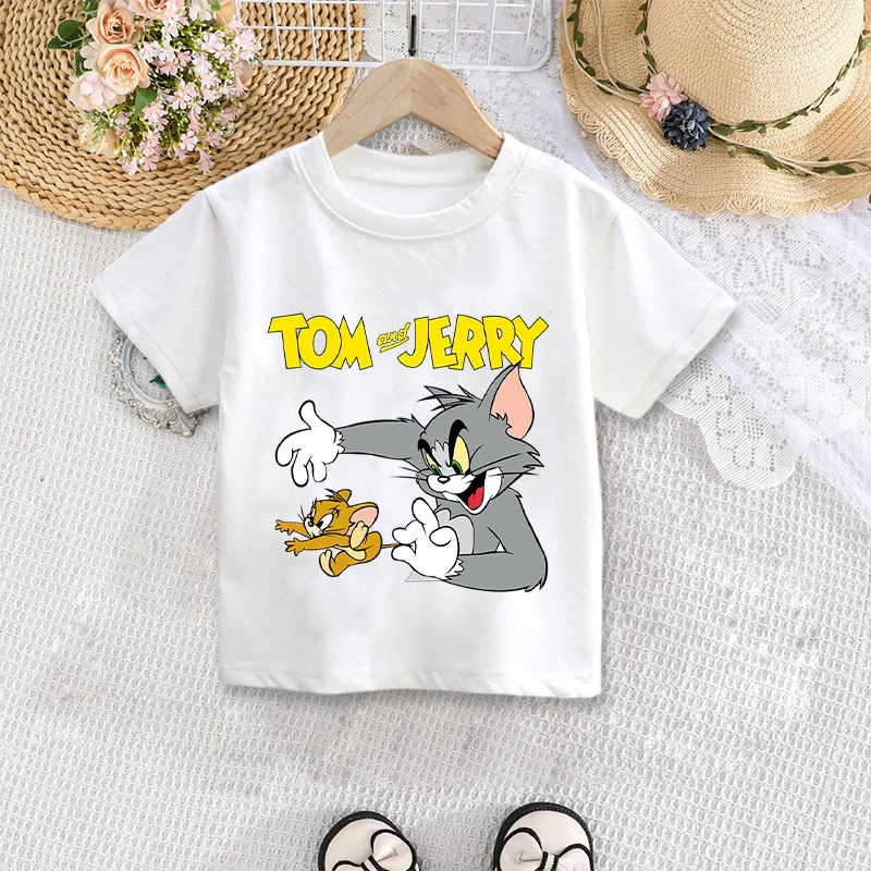 Tom and Jerry T-shirt Short Sleeve Casual Wear Summer Boys Girls Clothes Cute Cartoon Outfit Fashion Tops Birthday Gifts Shirts