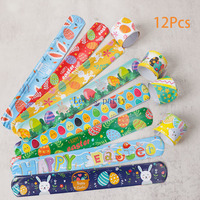 12Pcs Happy Easter Theme Slap Bracelets Eggs Bunny Rabbit Wristband Toy for Kids Birthday Party Favors Easter Gifts Goodie Bag