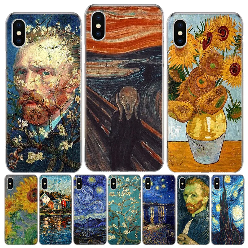 Van Gogh oil painting Clear Case For iPhone 11 13 14 Pro 15 Pro Max 12 Mini 16 XR X XS Max 7 8 Plus Funda Clear Soft