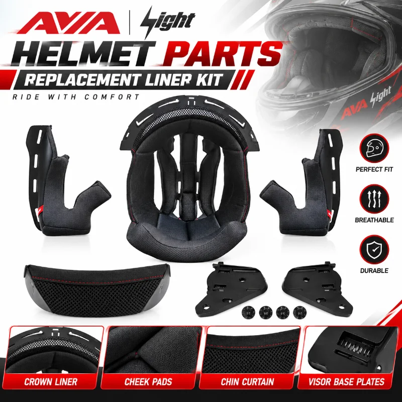 AVA LIGHT Motorcycle Helmet Inner Liner Crown Pad Cheek Pads Chin Curtain Visor Base Plate Replacement Helmet Accessories