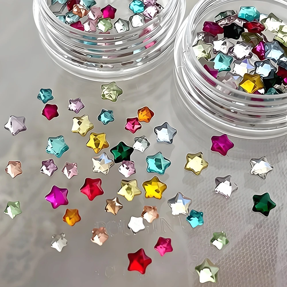 

2 Pots 3mm 4mm Mixed Color Five-pointed Star Nail Art Rhinestone Accessory Parts For Nails Decoration Manicure Supplies Material