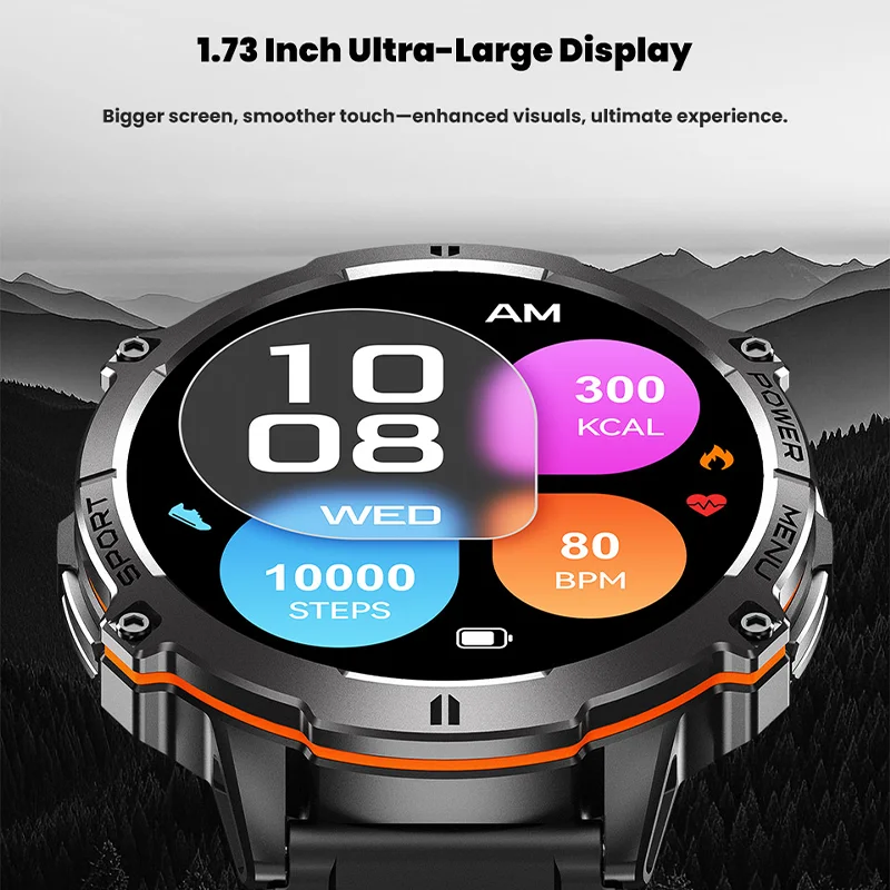 New Outdoor Men's Smart Watch Compass 1000mAh Large Battery 1.73-inch AMOLED 466 * 466 HD Screen Health Monitoring Smart Watch